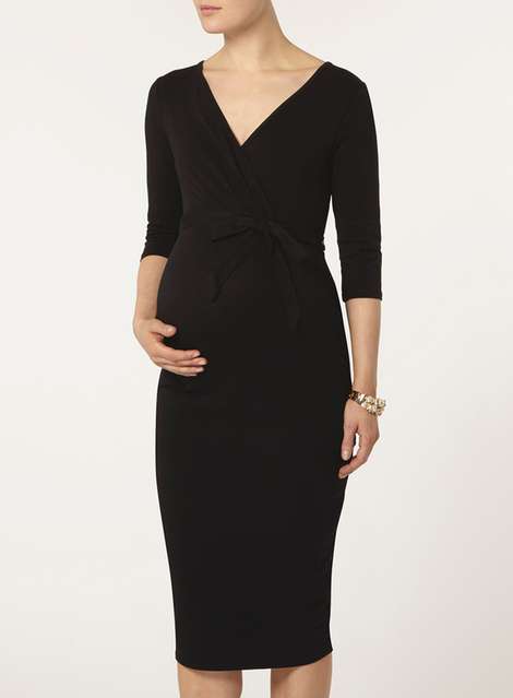 **Maternity Black Self-Tie Ruched Dress